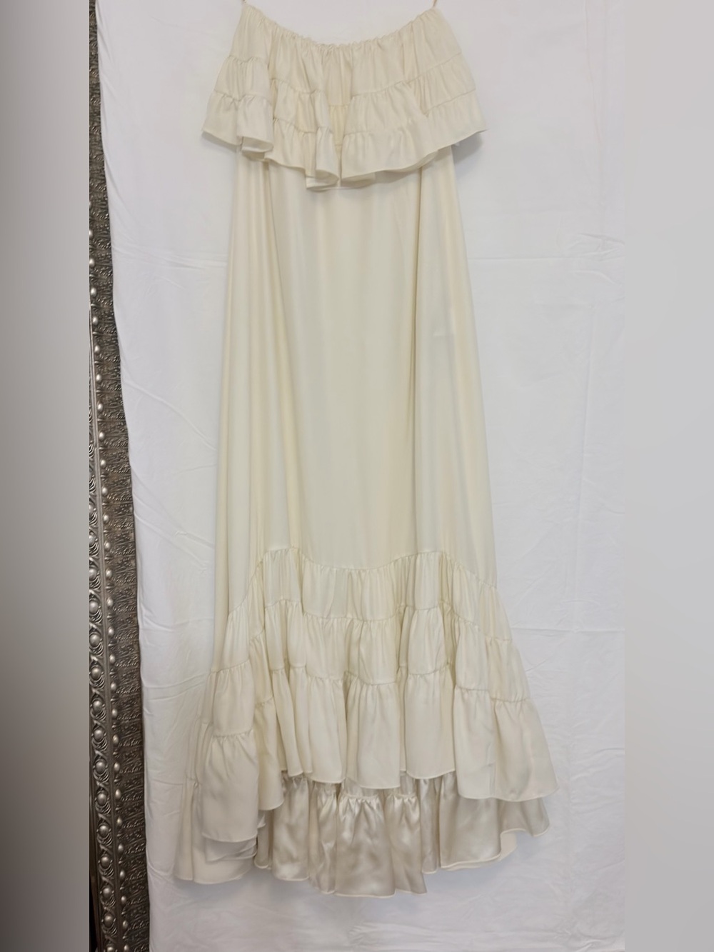 Saint Laurent Cream Ruffled Silk Maxi Dress